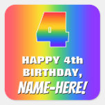 [ Thumbnail: 4th Birthday: Colorful, Fun Rainbow Pattern # 4 Sticker ]