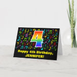 [ Thumbnail: 4th Birthday - Colorful Music Symbols & Rainbow 4 Card ]