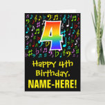 [ Thumbnail: 4th Birthday: Colorful Music Symbols + Rainbow 4 Card ]