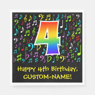 4th Birthday - Colorful Music Symbols, Rainbow 4 Napkins