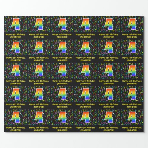 4th Birthday Colorful Music Symbols Rainbow 4 Wrapping Paper