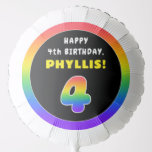 [ Thumbnail: 4th Birthday: Colorful Rainbow # 4, Custom Name Balloon ]