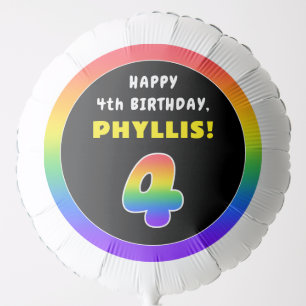 4th Birthday: Colorful Rainbow # 4, Custom Name Balloon