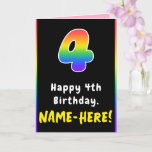 [ Thumbnail: 4th Birthday: Colorful Rainbow # 4, Custom Name Card ]