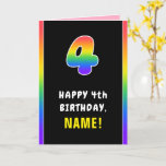 [ Thumbnail: 4th Birthday: Colorful Rainbow # 4, Custom Name Card ]