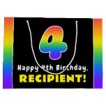 [ Thumbnail: 4th Birthday: Colorful Rainbow # 4, Custom Name Gift Bag ]