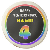 4th Birthday: Colorful Rainbow # 4, Custom Name Sugar Cookie (Front)