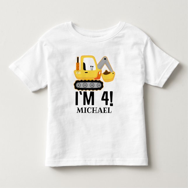 4th Birthday Construction Bulldozer Personalized Toddler T-shirt (Front)