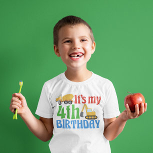 4th Birthday Construction Vehicle Custom Cute Kids T-Shirt
