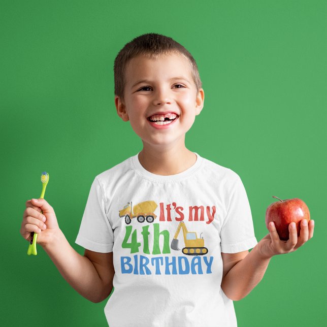 4th Birthday Construction Vehicle Custom Cute Kids T-Shirt (Creator Uploaded)