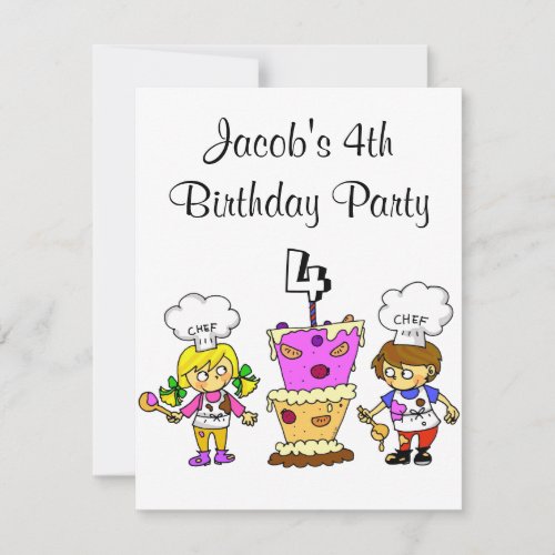 4th birthday cooking party invitation