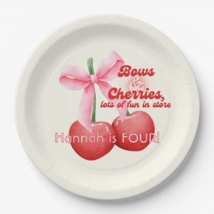 4th Birthday Coquette Cherries Bows Bubble Letters Paper Plates