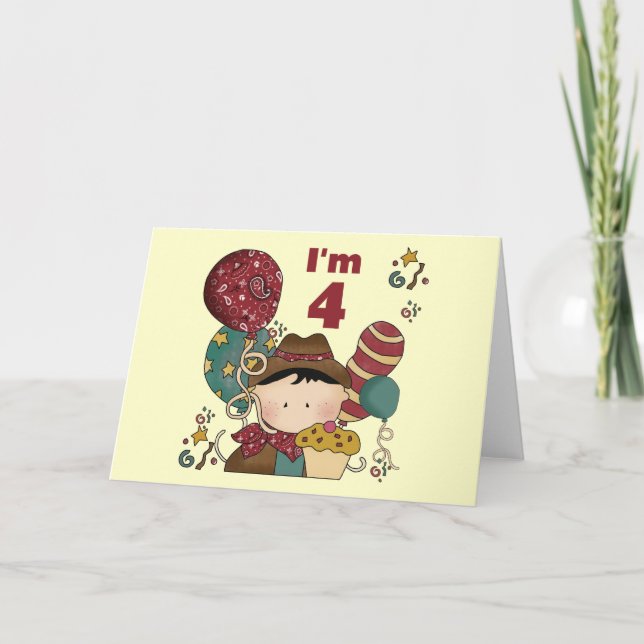 4th Birthday Cowboy Tshirts and Gifts Card (Front)