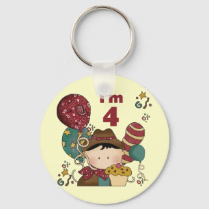 4th Birthday Cowboy Tshirts and Gifts Keychain