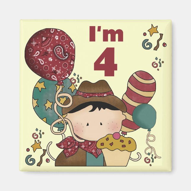 4th Birthday Cowboy Tshirts and Gifts Magnet (Front)