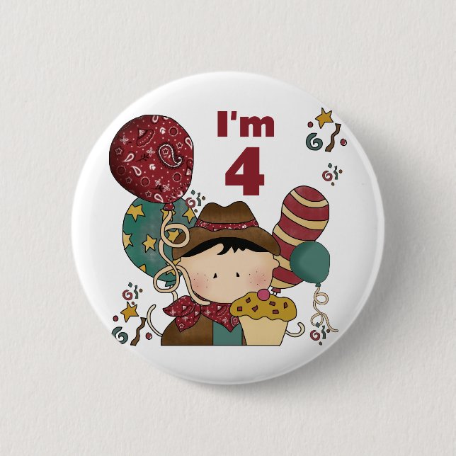 4th Birthday Cowboy Tshirts and Gifts Pinback Button (Front)