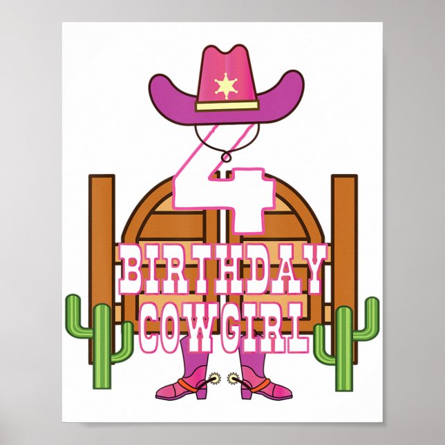4th Birthday Cowgirl 4 Years Old Girl Rodeo Lover  Poster (Front)
