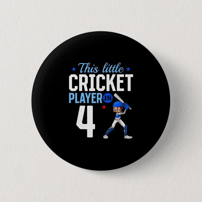 4th Birthday Cricket Player  Button (Front)