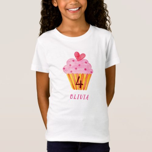 4th birthday _ Cupcake baking girls watercolor T_Shirt