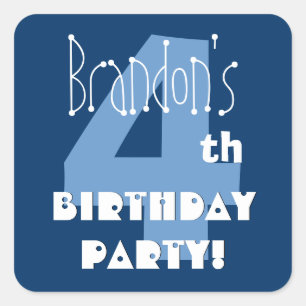 4th Birthday Custom Name Navy and Baby Blue Square Sticker