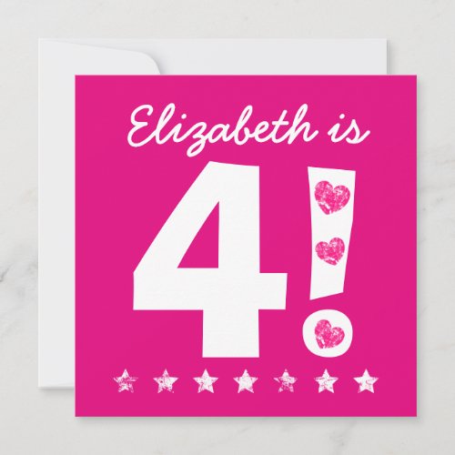 4th Birthday Custom Name Pink for GIRL A05 Invitation