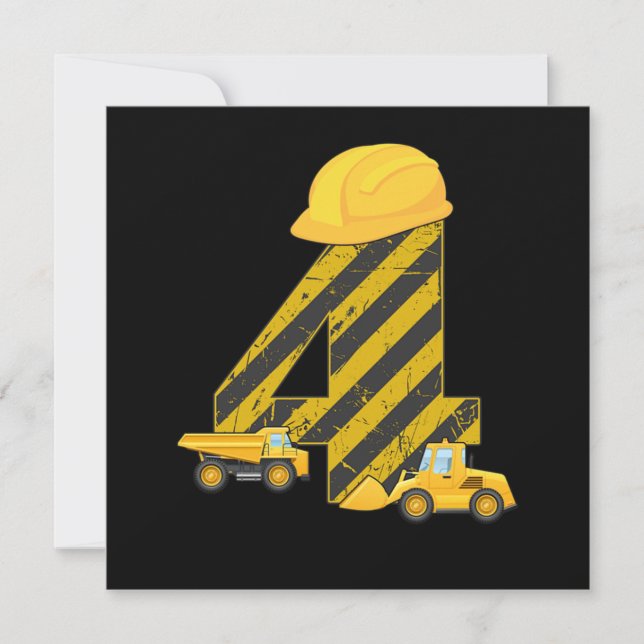 4th Birthday Digger 4 Years Builder Excavator Gift Invitation (Front)