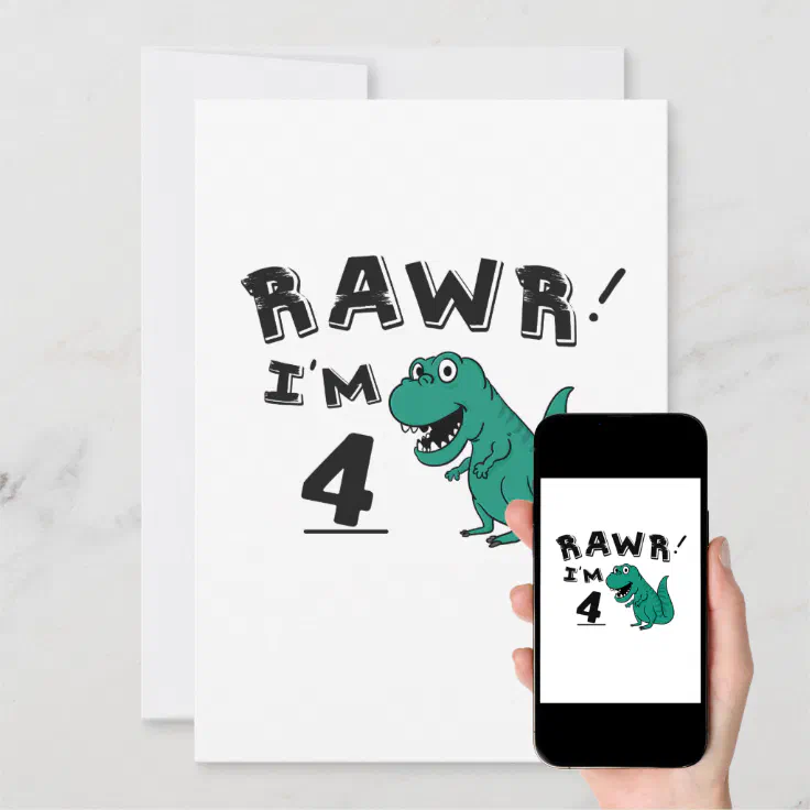 4th Birthday Dinosaur Gift for 4 Year Old Kids Card Zazzle