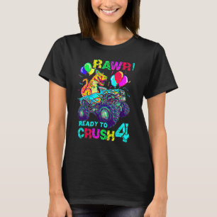 4th Birthday Dinosaur Monster Truck Rawr Four Kids T-Shirt
