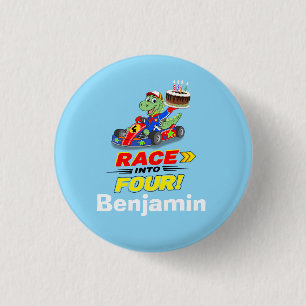 4th Birthday Dinosaur Race Car Ready Set Button