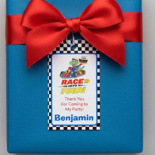 4th Birthday Dinosaur Race Car Ready Set Gift Tag