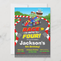 4th Birthday Dinosaur Race Car Ready Set Invite