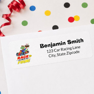 4th Birthday Dinosaur Race Car Ready Set  Label
