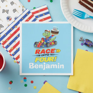4th Birthday Dinosaur Race Car Ready Set Napkins