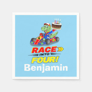 4th Birthday Dinosaur Race Car Ready Set Napkins