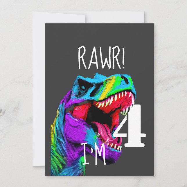 4th birthday Dinosaur Roar Invitation (Front)
