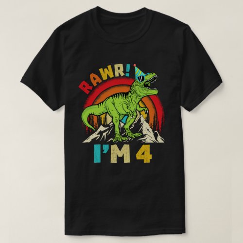 4th Birthday Dinosaur T Rex Rawr Im 4 For Boys T_Shirt
