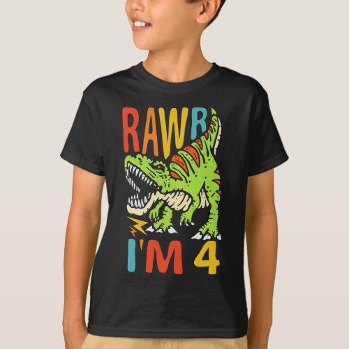 4th Birthday Dinosaur T Rex Rawr Im 4 For Boys  T_Shirt