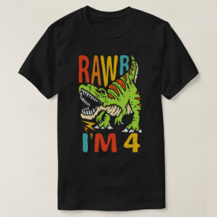 4th Birthday Dinosaur T Rex Rawr I'm 4 For Boys T-Shirt