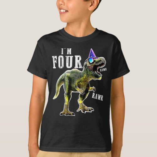 4th birthday Dinosaur T_rex Shirt 4 year old Birth