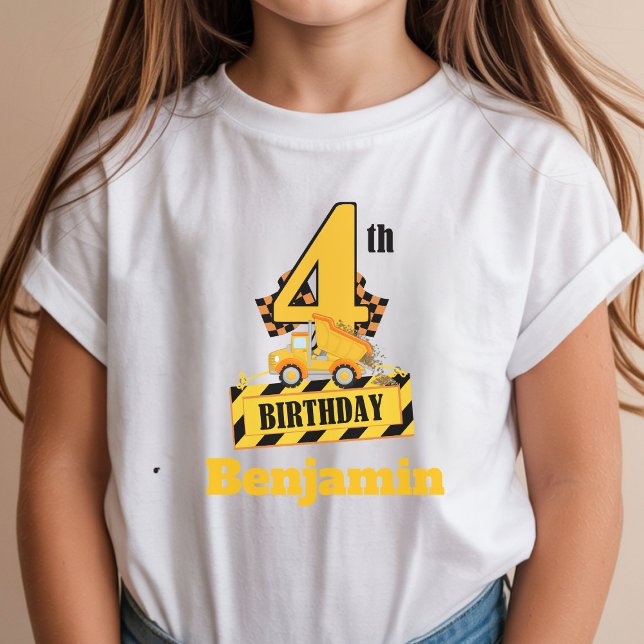 4th Birthday Dump Druck construction theme Party  T-Shirt (Creator Uploaded)