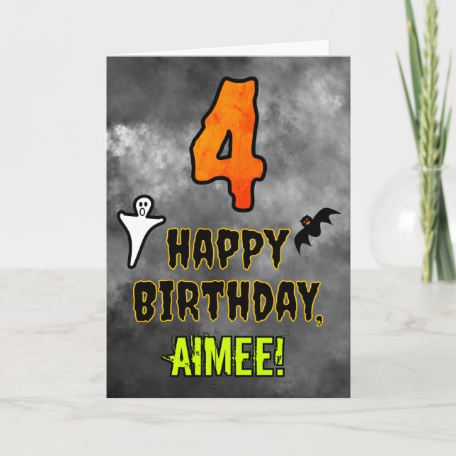 4th Birthday: Eerie Halloween Theme + Custom Name Card (Front)
