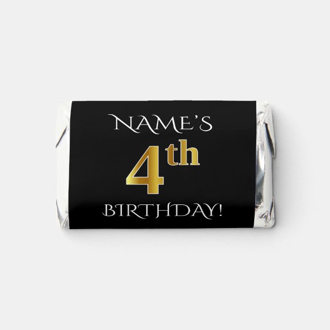 4th Birthday — Elegant, Faux Gold Look 4 + Name Hershey's Miniatures (Front)