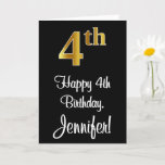 [ Thumbnail: 4th Birthday ~ Elegant Luxurious Faux Gold Look # Card ]