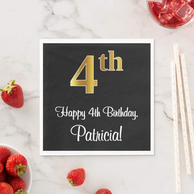 4th Birthday ~ Elegant Luxurious Faux Gold Look # Napkins (Insitu)