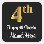 [ Thumbnail: 4th Birthday – Elegant Luxurious Faux Gold Look # Sticker ]