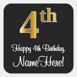 4th Birthday – Elegant Luxurious Faux Gold Look # Square Sticker