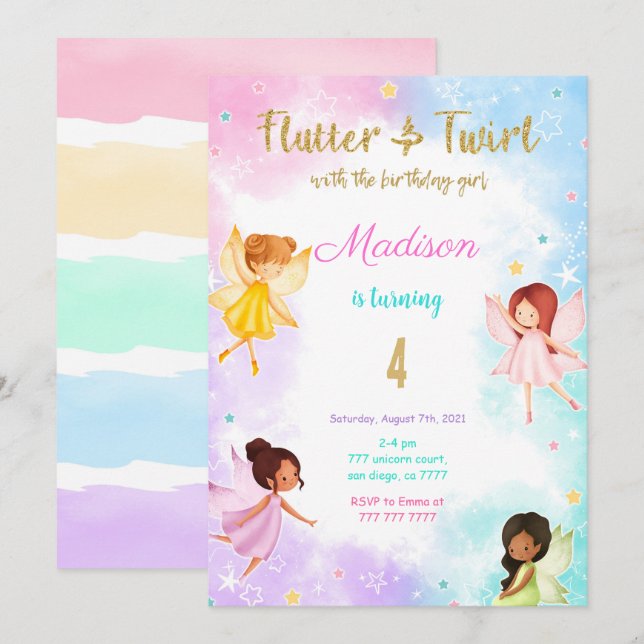 4th Birthday Fairy Birthday Party  Invitation (Front/Back)