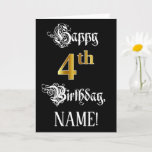 [ Thumbnail: 4th Birthday — Fancy Script; Faux Gold Look; Name Card ]