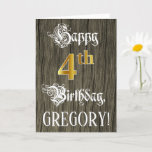 [ Thumbnail: 4th Birthday: Faux Gold Look + Faux Wood Pattern Card ]