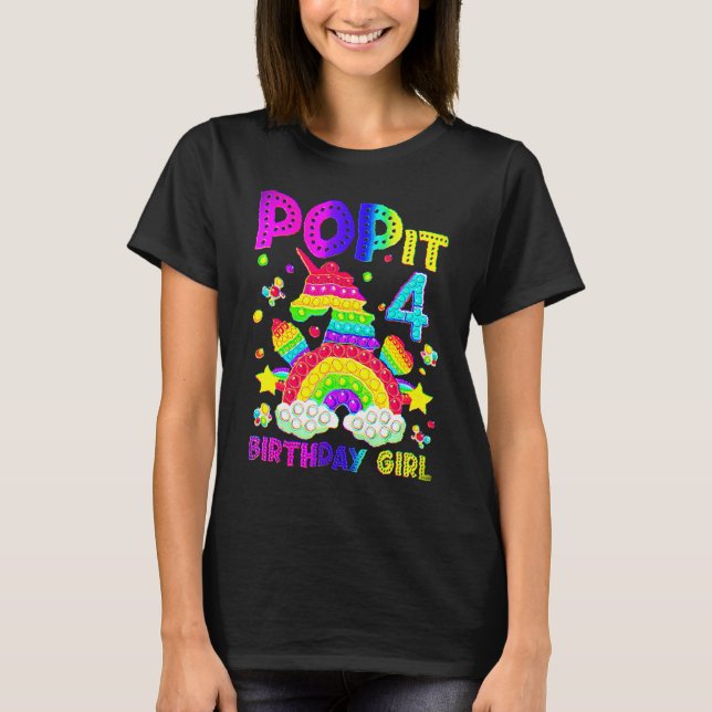 4th Birthday Fidget Toy Pop It Birthday Girl 4 Yea T-Shirt (Front)